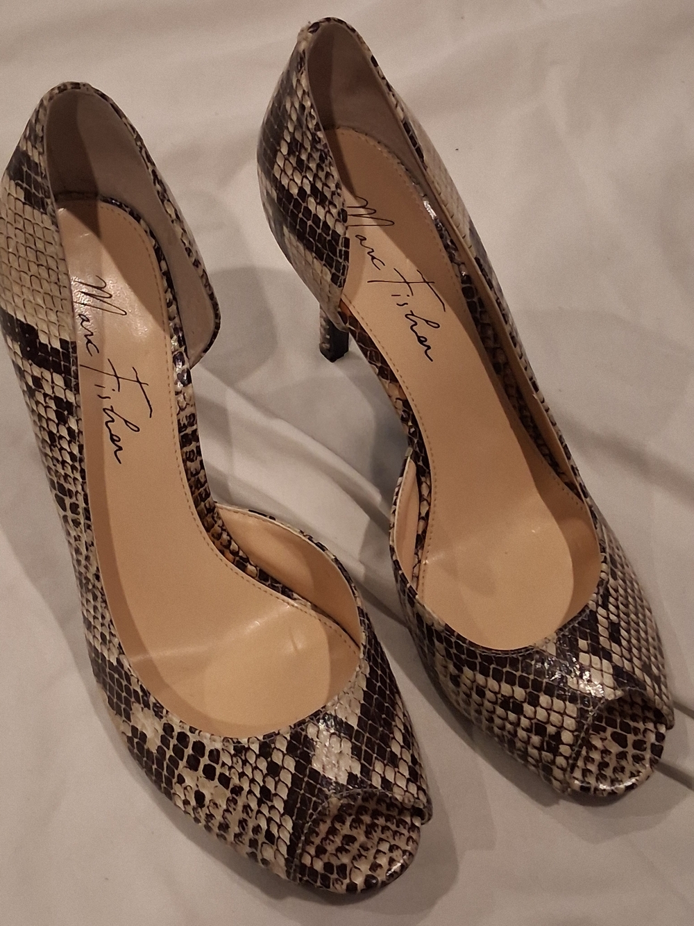 Steve Madden Snake-Print Peep Toe Pumps in Brown/Beige